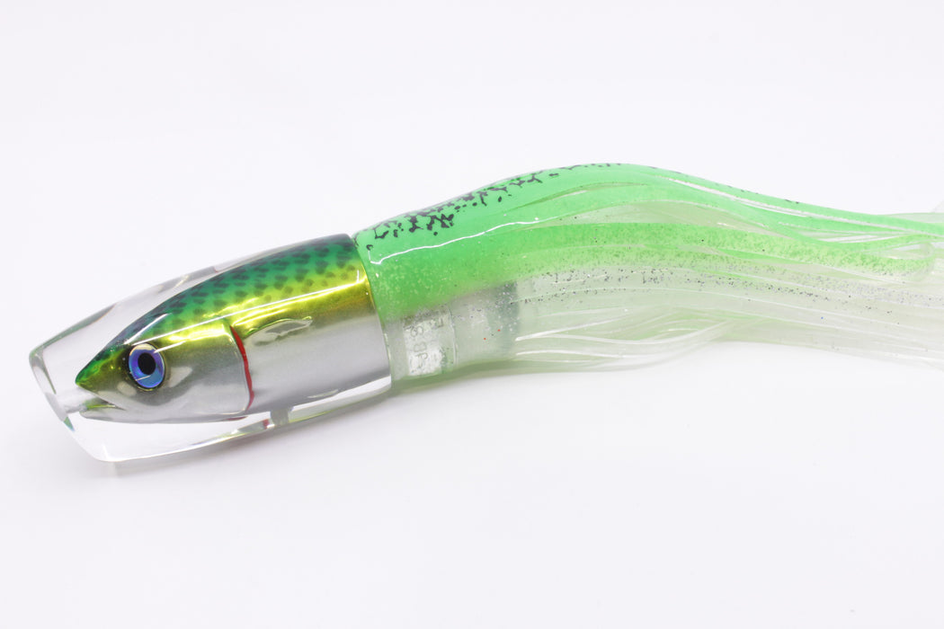 JB Signature Lures Lime Slimey Mackerel Medium Plunger 9" 5oz Skirted Green-Clear