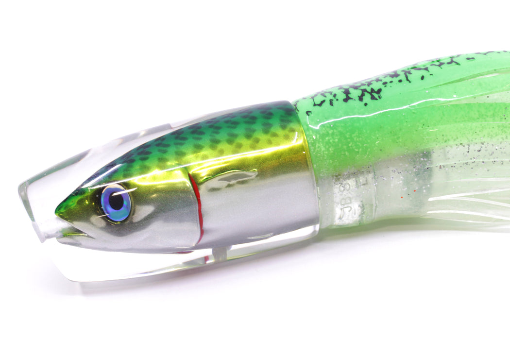 JB Signature Lures Lime Slimey Mackerel Medium Plunger 9" 5oz Skirted Green-Clear