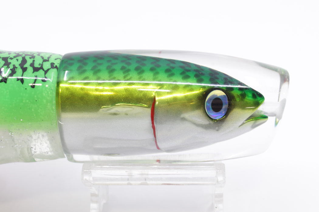 JB Signature Lures Lime Slimey Mackerel Medium Plunger 9" 5oz Skirted Green-Clear