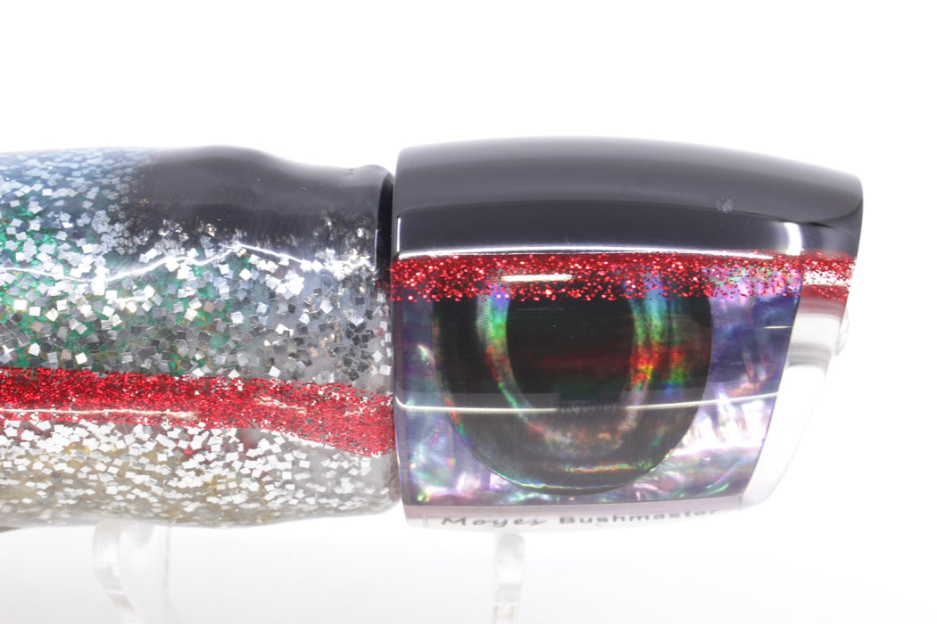 Moyes Lures Rainbow MOP Black-Red Back Bushmaster 12" 10oz Skirted Evil