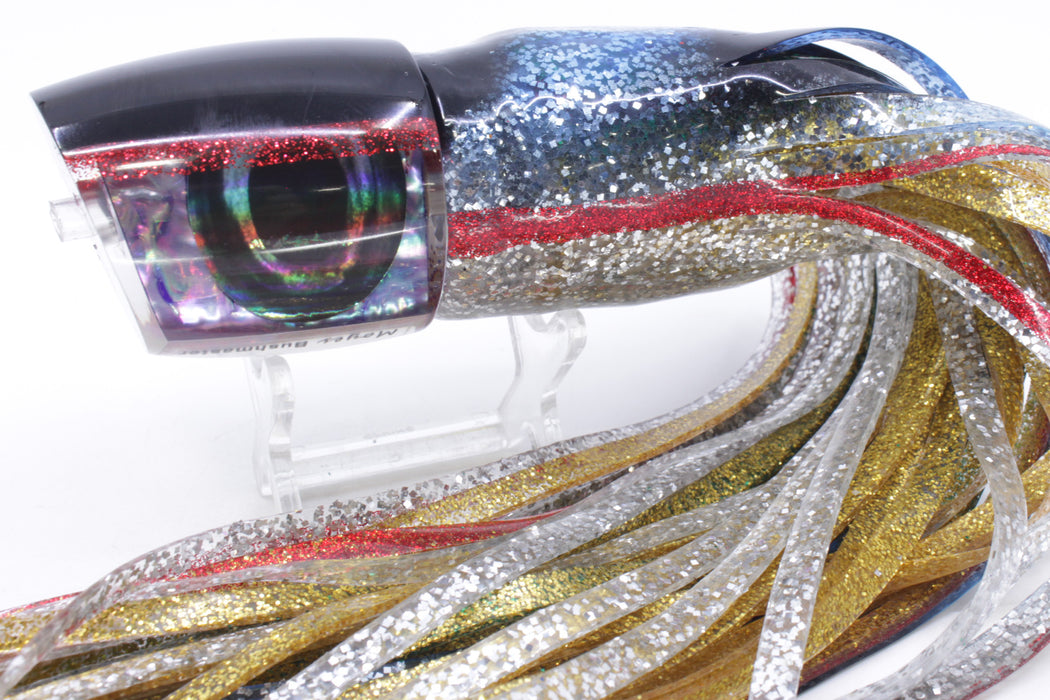 Moyes Lures Rainbow MOP Black-Red Back Bushmaster 12" 10oz Skirted Evil