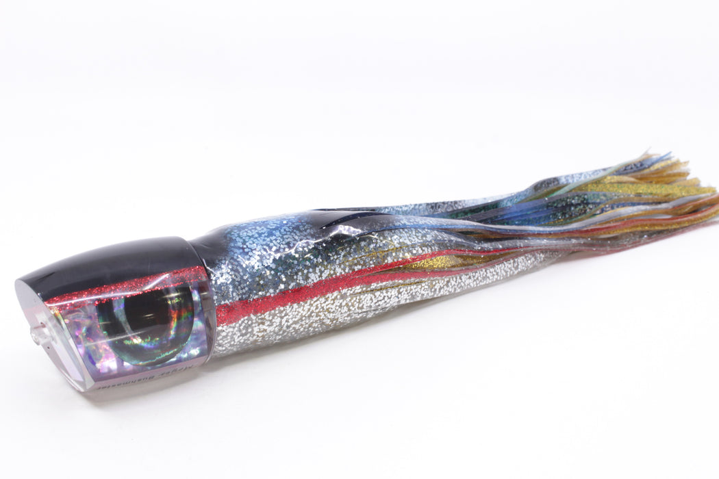 Moyes Lures Rainbow MOP Black-Red Back Bushmaster 12" 10oz Skirted Evil