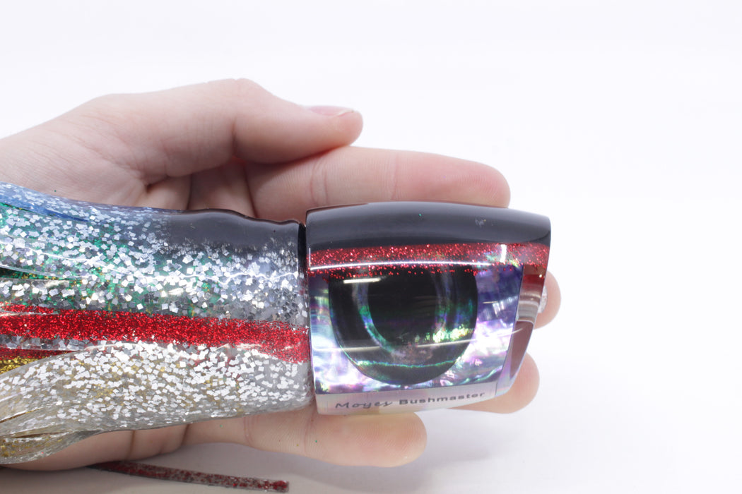 Moyes Lures Rainbow MOP Black-Red Back Bushmaster 12" 10oz Skirted Evil