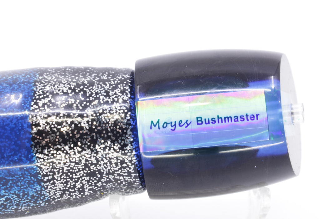 Moyes Lures Blue MOP Black Back Bushmaster 12" 10oz Skirted Black with Blue Bars