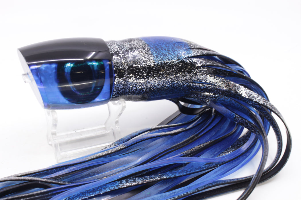 Moyes Lures Blue MOP Black Back Bushmaster 12" 10oz Skirted Black with Blue Bars