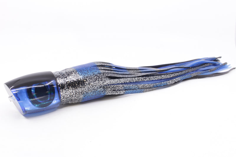 Moyes Lures Blue MOP Black Back Bushmaster 12" 10oz Skirted Black with Blue Bars
