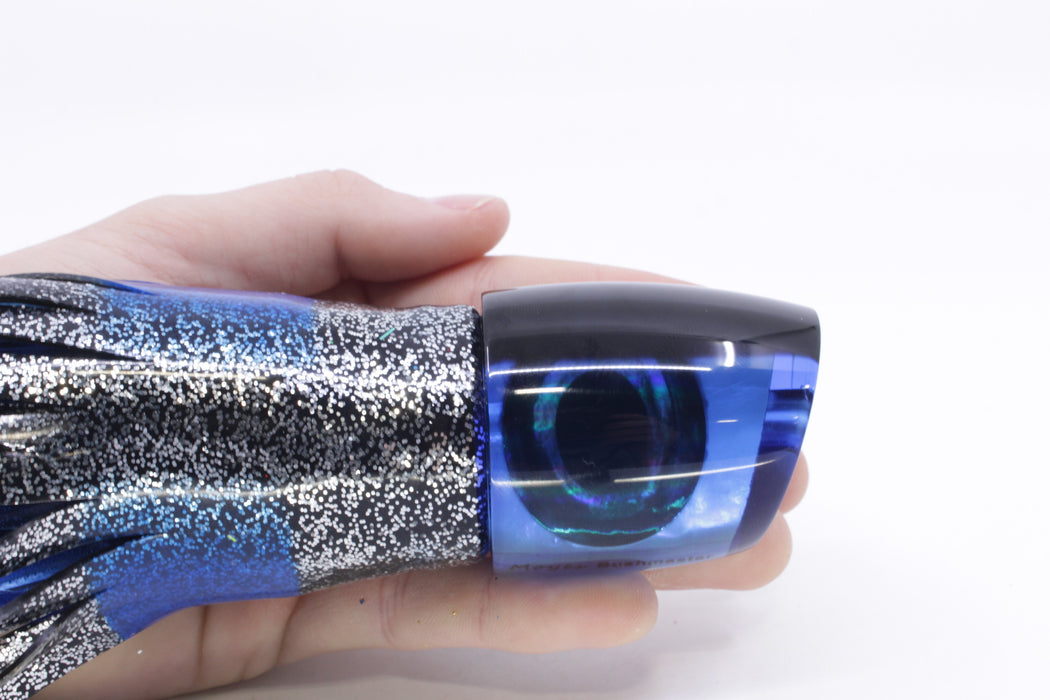 Moyes Lures Blue MOP Black Back Bushmaster 12" 10oz Skirted Black with Blue Bars