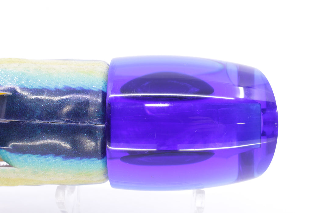 Moyes Lures Ice Blue MOP Blue Back Bushmaster 12" 7.5oz Fire Tailz Vinyl Yellowfin