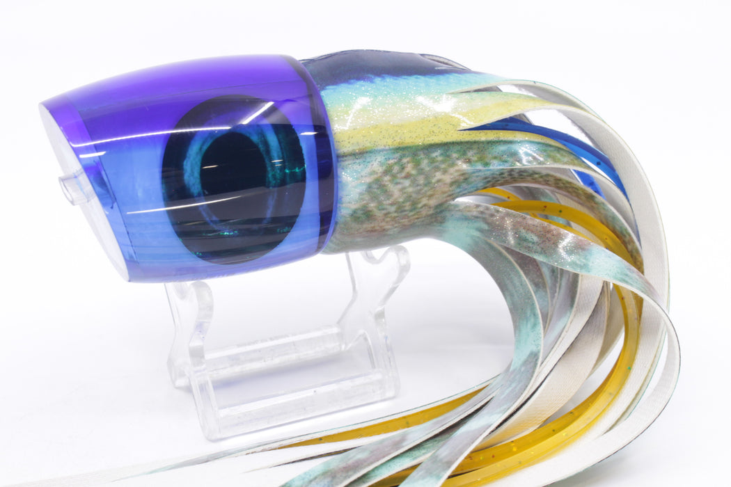 Moyes Lures Ice Blue MOP Blue Back Bushmaster 12" 7.5oz Fire Tailz Vinyl Yellowfin