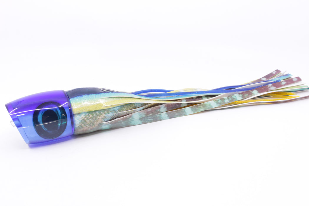 Moyes Lures Ice Blue MOP Blue Back Bushmaster 12" 7.5oz Fire Tailz Vinyl Yellowfin