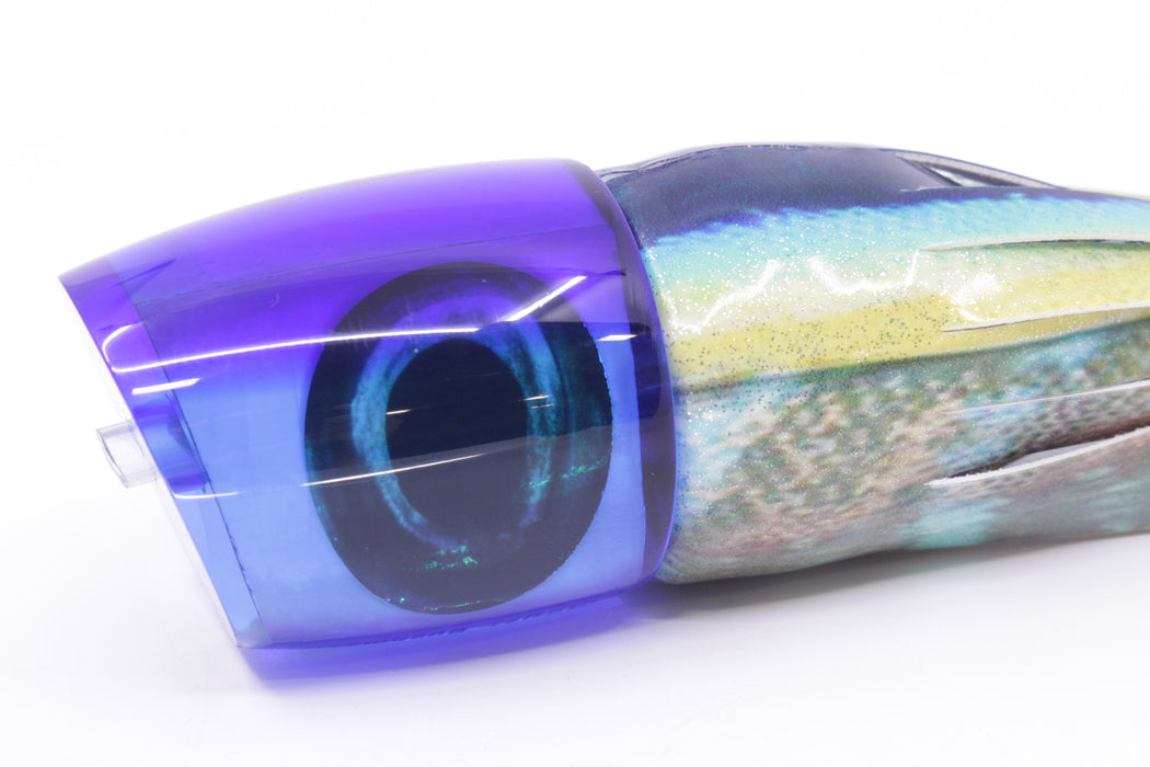 Moyes Lures Ice Blue MOP Blue Back Bushmaster 12" 7.5oz Fire Tailz Vinyl Yellowfin