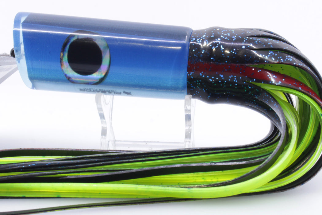 Pulsator Lures Blue-Silver Taxi Eyes Tube 14" 9oz Skirted Black/Green-Chartreuse