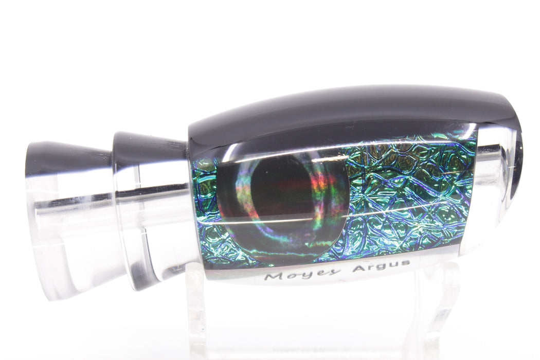 Moyes Lures Green-Blue Oil Slick Black Back Taxi Eyes Medium Argus 12" 3.5oz