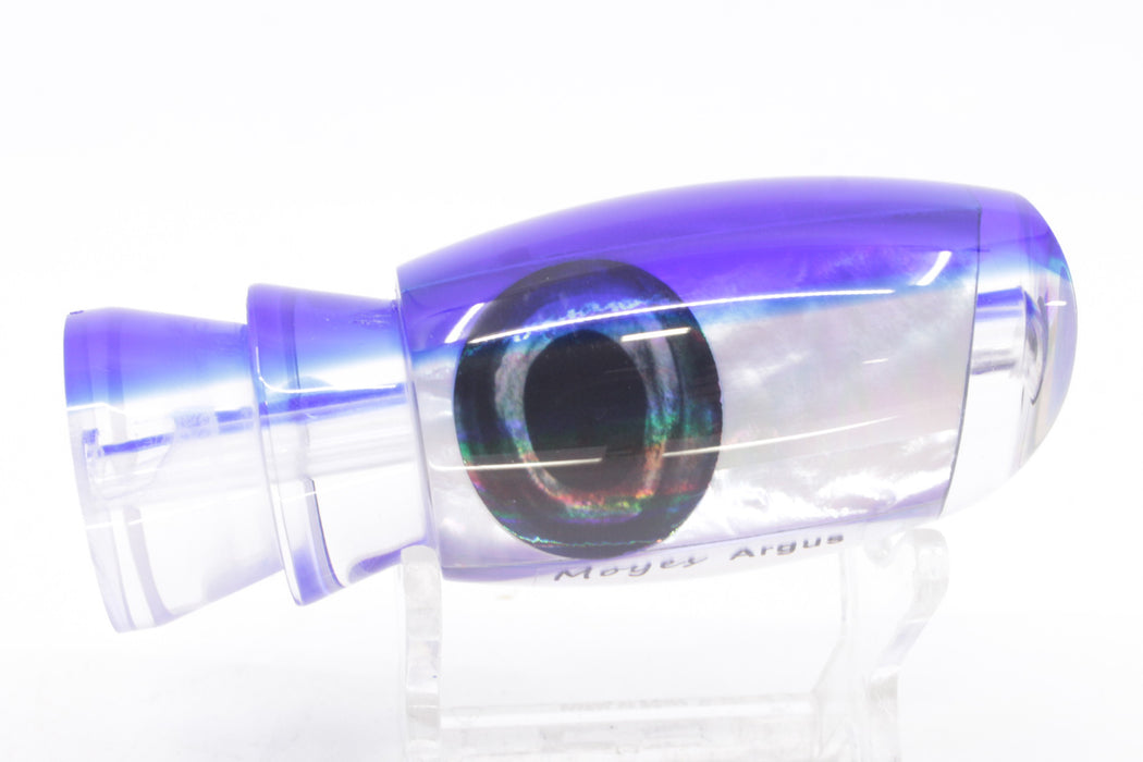 Moyes Lures White MOP Blue Back Taxi Eyes Medium Argus 12" 3.5oz
