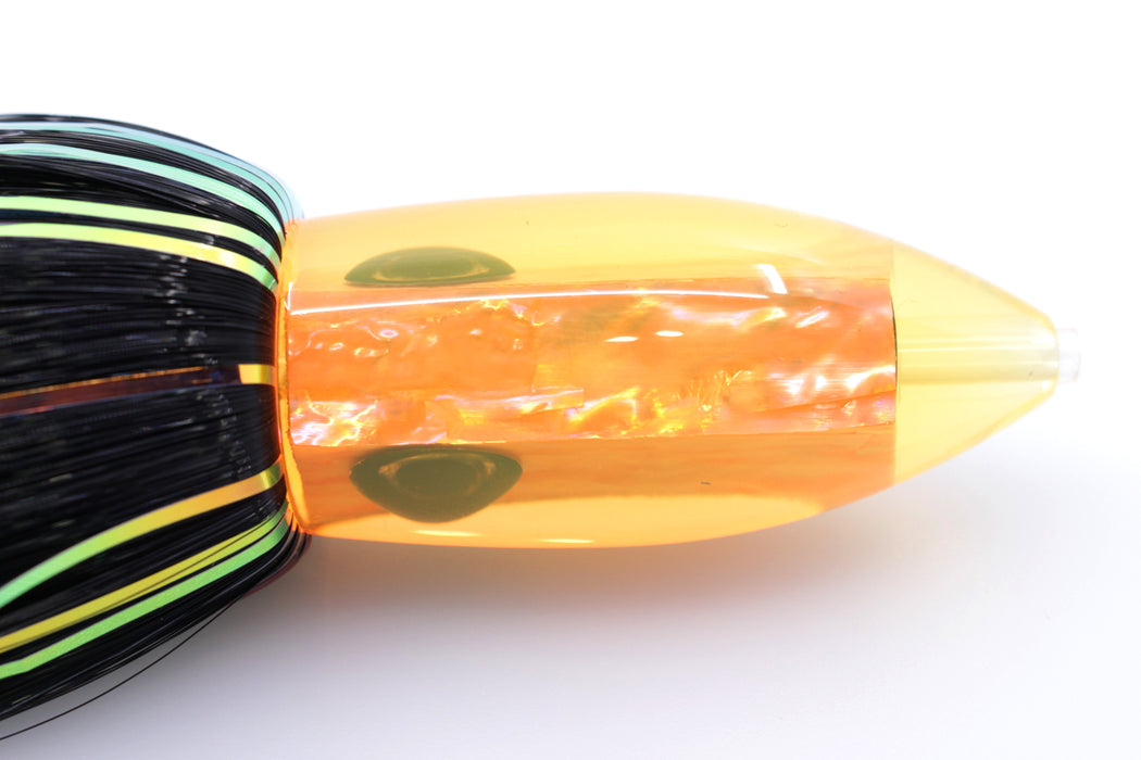 Moyes Lures Fluorescent Orange Awabi Medium Ono Bullet 9" 5.5oz Skirted Black Hair