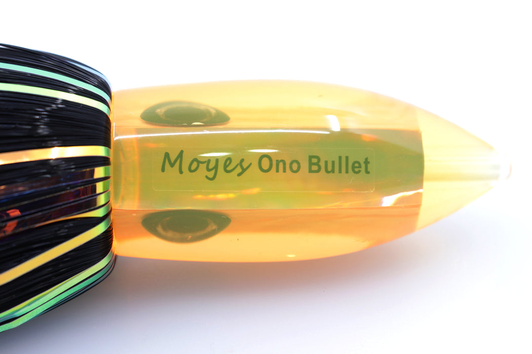 Moyes Lures Fluorescent Orange Awabi Medium Ono Bullet 9" 5.5oz Skirted Black Hair
