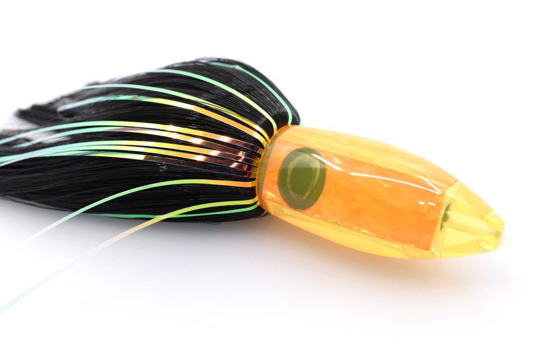 Moyes Lures Fluorescent Orange Awabi Medium Ono Bullet 9" 5.5oz Skirted Black Hair