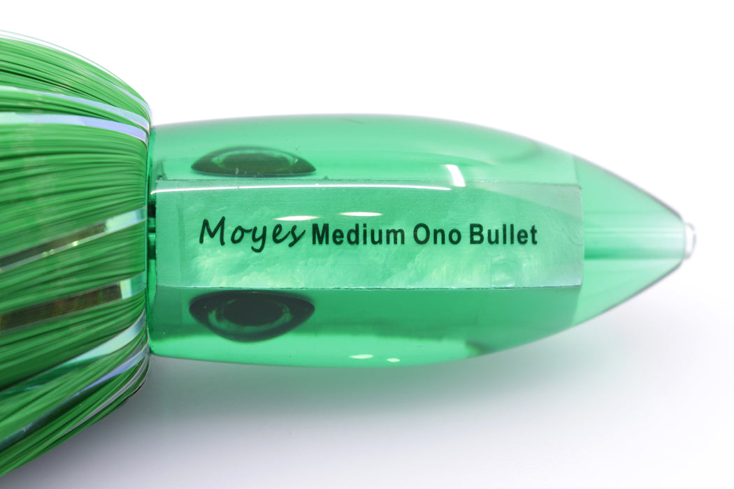 Moyes Lures Green MOP Medium Ono Bullet 9" 5.5oz Skirted Black-Green Hair