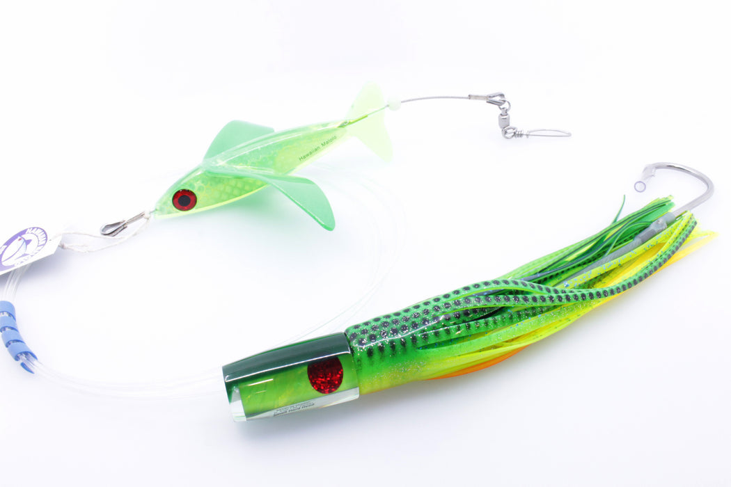 Hawaiian Malolo Bird Teaser Neon Frog + Marlin Magic Small Hard Head 9" Pre-Rigged Combo