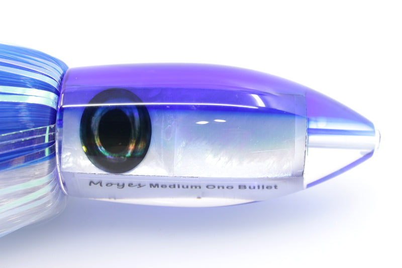 Moyes Lures White MOP Blue Back Medium Ono Bullet 9" 5.5oz Skirted Blue-White Hair