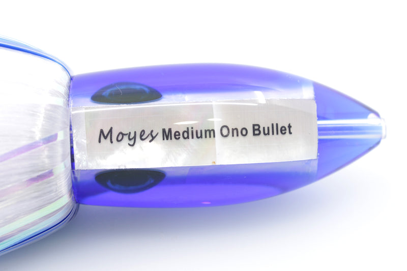 Moyes Lures White MOP Blue Back Medium Ono Bullet 9" 5.5oz Skirted Blue-White Hair