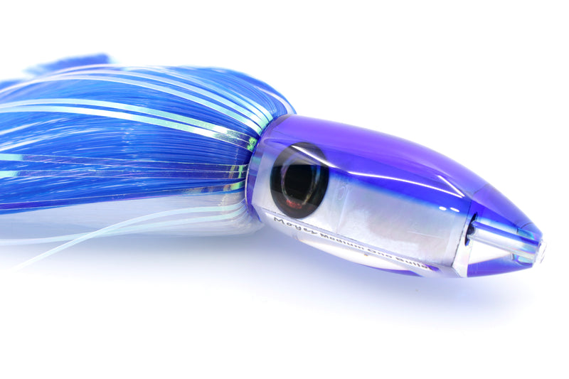 Moyes Lures White MOP Blue Back Medium Ono Bullet 9" 5.5oz Skirted Blue-White Hair