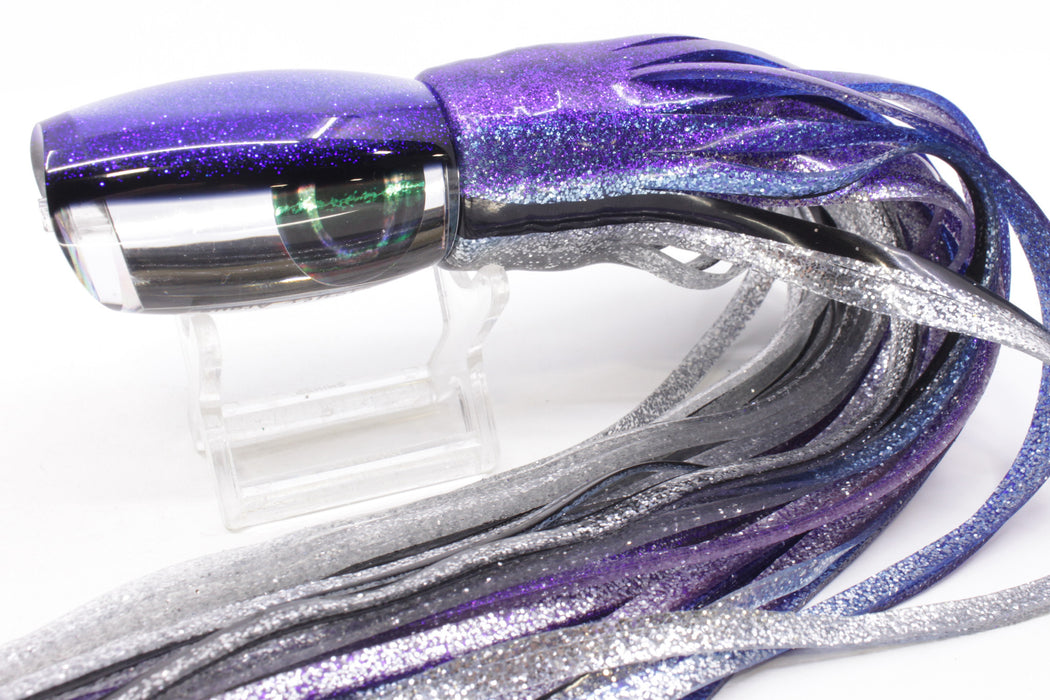 Moyes Lures Mirrored Blue-Black Back Medium Argus 12" 6.5oz Skirted Purple-Silver