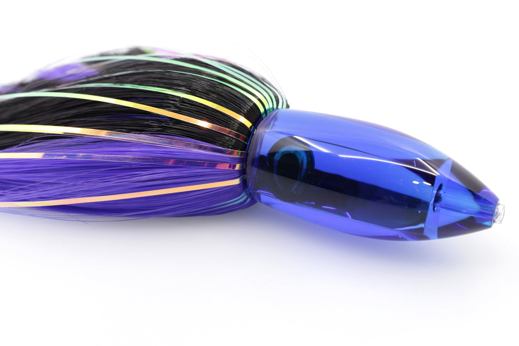 Moyes Lures Blue Mirrored Small Ono Bullet 7" 3.8oz Skirted Black-Purple Hair