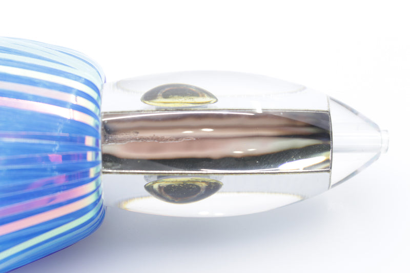 Moyes Lures Clear Mirrored Small Ono Bullet 7" 3.8oz Skirted Blue-Purple Hair