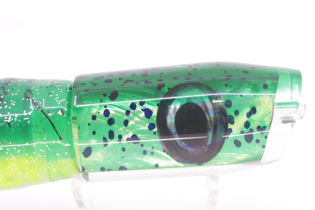 Moyes Lures Mahi MOP Green Back Taxi Eyes Davey Boy 12" 8oz Skirted Mahi