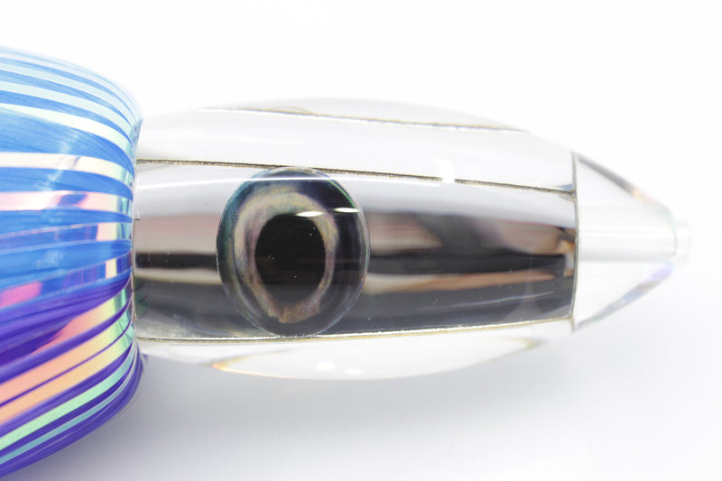 Moyes Lures Clear Mirrored Small Ono Bullet 7" 3.8oz Skirted Blue-Purple Hair