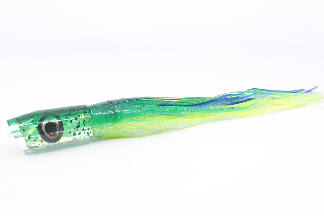 Moyes Lures Mahi MOP Green Back Taxi Eyes Davey Boy 12" 8oz Skirted Mahi