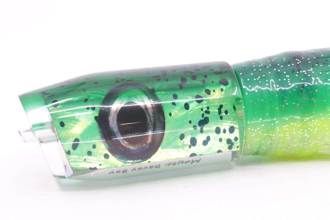 Moyes Lures Mahi MOP Green Back Taxi Eyes Davey Boy 12" 8oz Skirted Mahi