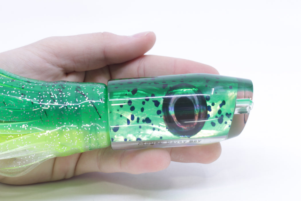 Moyes Lures Mahi MOP Green Back Taxi Eyes Davey Boy 12" 8oz Skirted Mahi