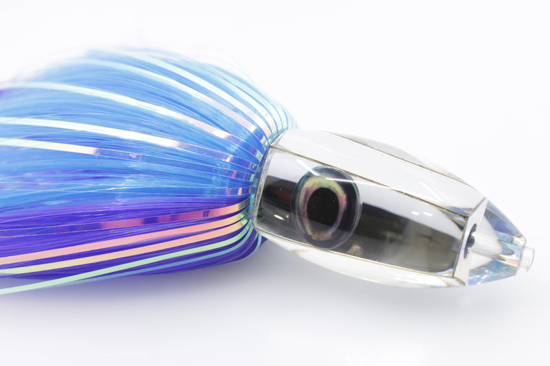 Moyes Lures Clear Mirrored Small Ono Bullet 7" 3.8oz Skirted Blue-Purple Hair