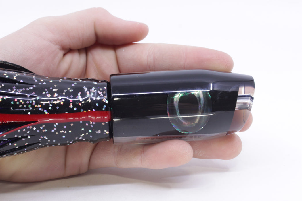 Moyes Lures Black Pearl Black Back Taxi Eyes Davey Boy 12" 8oz Skirted Black/Purple