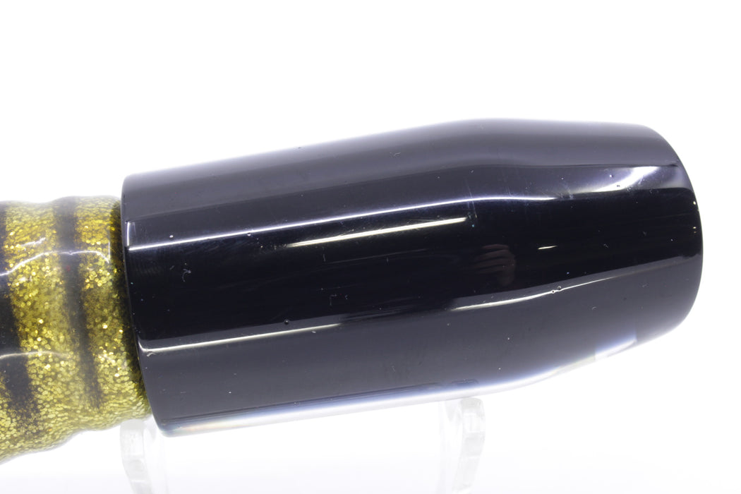 Moyes Lures Golden MOP Black Back Taxi Eyes Davey Boy 12" 8oz Skirted Yellow Aurora