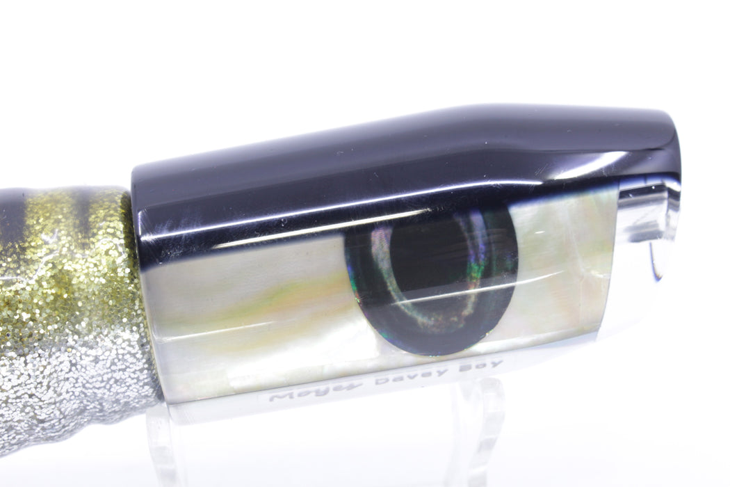 Moyes Lures Golden MOP Black Back Taxi Eyes Davey Boy 12" 8oz Skirted Yellow Aurora