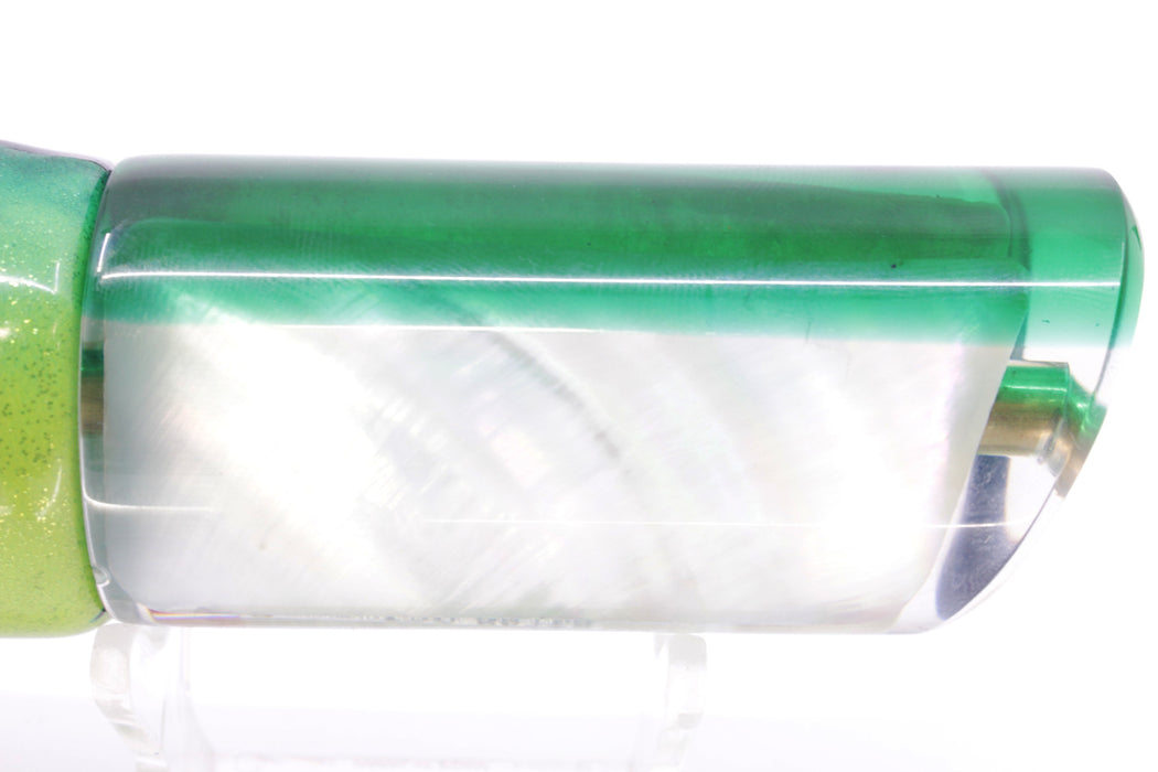 Crampton Baits Real White MOP Green Back Tube 12" 7.2oz Fire Tailz Vinyl Mahi