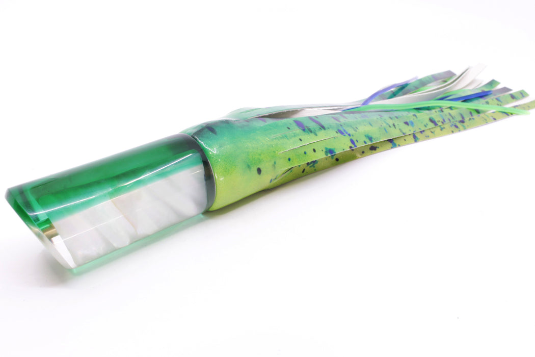 Crampton Baits Real White MOP Green Back Tube 12" 7.2oz Fire Tailz Vinyl Mahi