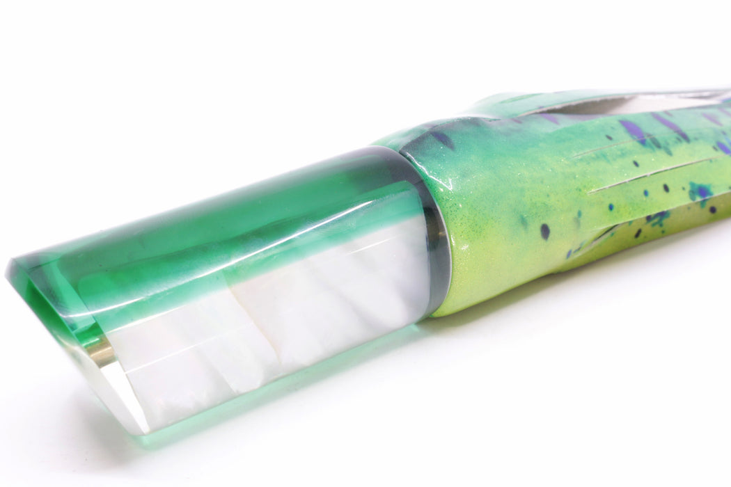 Crampton Baits Real White MOP Green Back Tube 12" 7.2oz Fire Tailz Vinyl Mahi