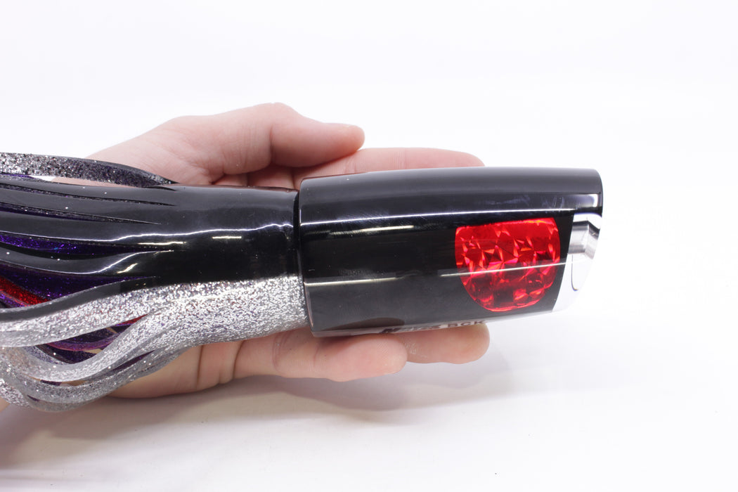 Moyes Lures Black Pearl Black Back Red Eyes B.C.K. 14" 11oz Skirted Black-Silver/Purple