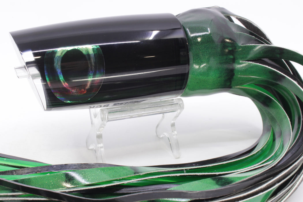 Moyes Lures Black Pearl Black Back Taxi Eyes B.C.K. 14" 9.2oz Fire Tailz Vinyl Green Tiger
