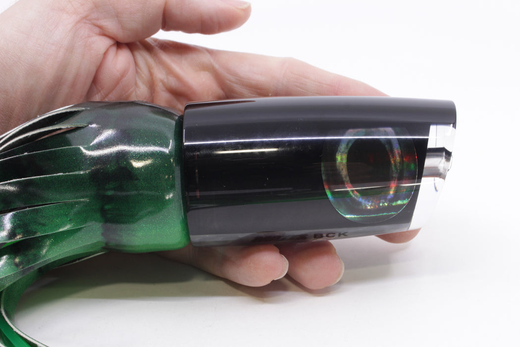 Moyes Lures Black Pearl Black Back Taxi Eyes B.C.K. 14" 9.2oz Fire Tailz Vinyl Green Tiger