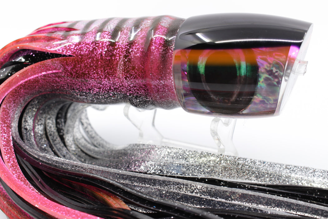 Moyes Lures Rainbow MOP Black-Pink Back Bushmaster 12" 10oz Skirted Pink Aurora