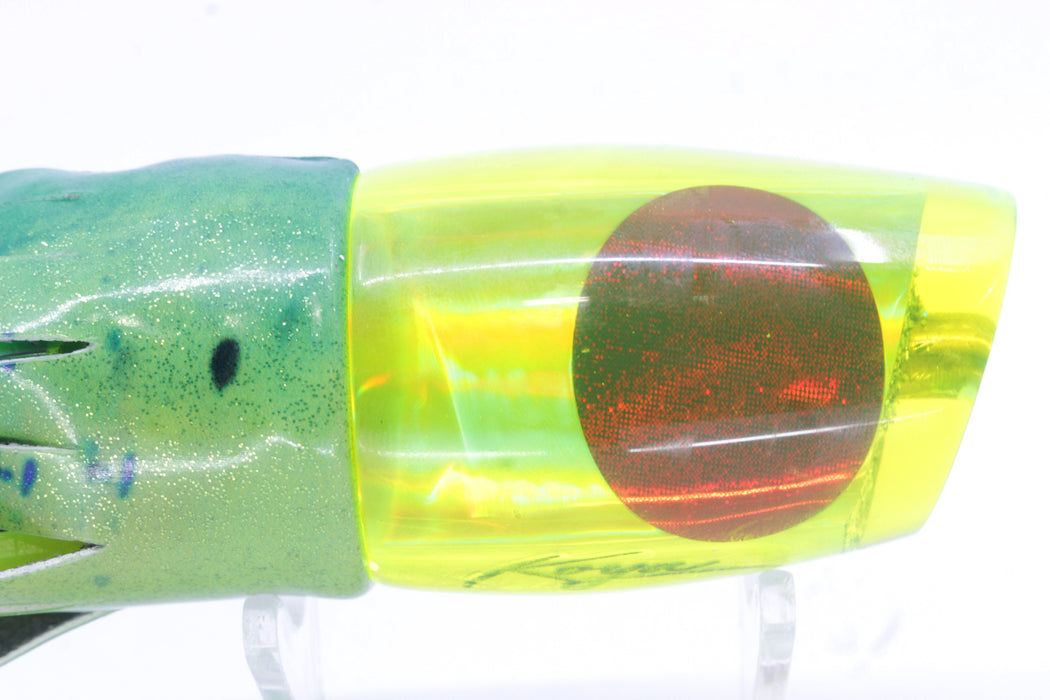 Koya Lures Chartreuse Rainbow Red Eyes Small 861 10" 6oz Fire Tailz Vinyl Mahi