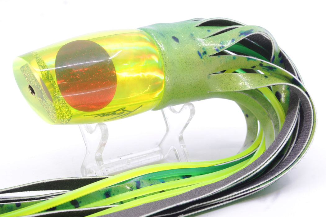 Koya Lures Chartreuse Rainbow Red Eyes Small 861 10" 6oz Fire Tailz Vinyl Mahi