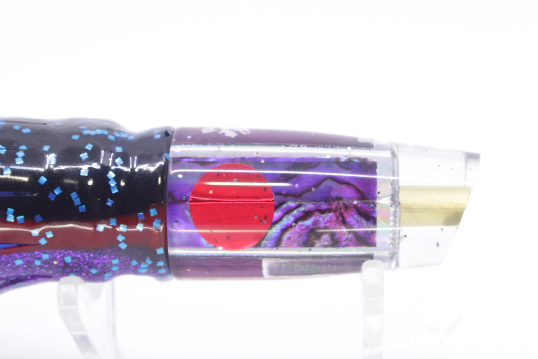 Tanigawa Lures Purple Paua-Silver Rainbow Red Eyes Small Slant 7" 4oz Skirted