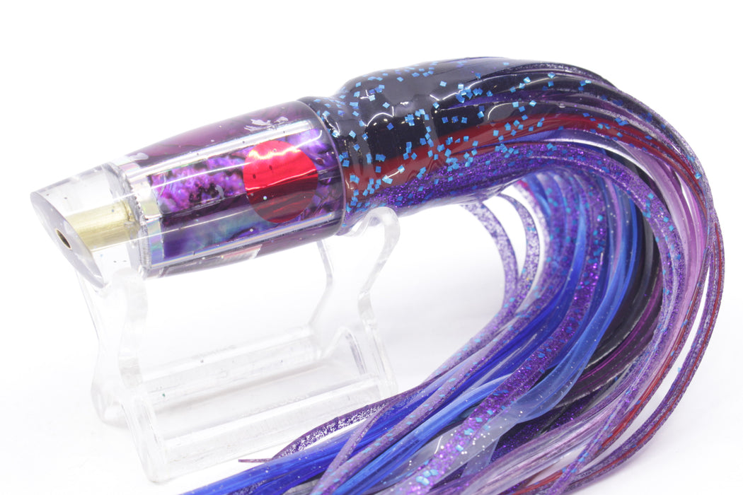 Tanigawa Lures Purple Paua-Silver Rainbow Red Eyes Small Slant 7" 4oz Skirted