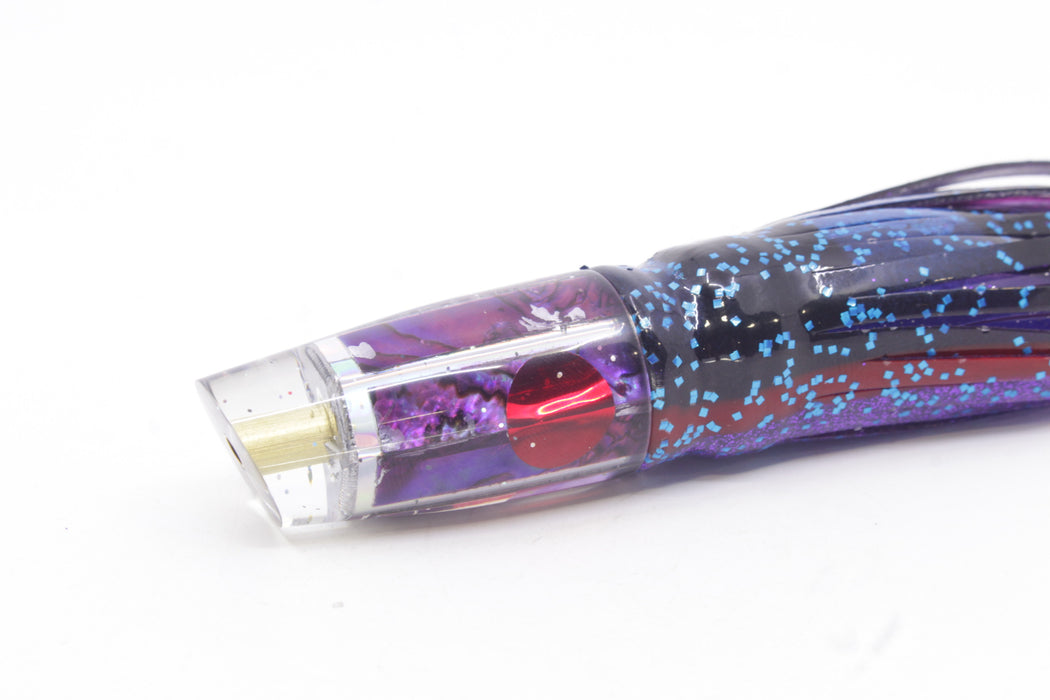 Tanigawa Lures Purple Paua-Silver Rainbow Red Eyes Small Slant 7" 4oz Skirted